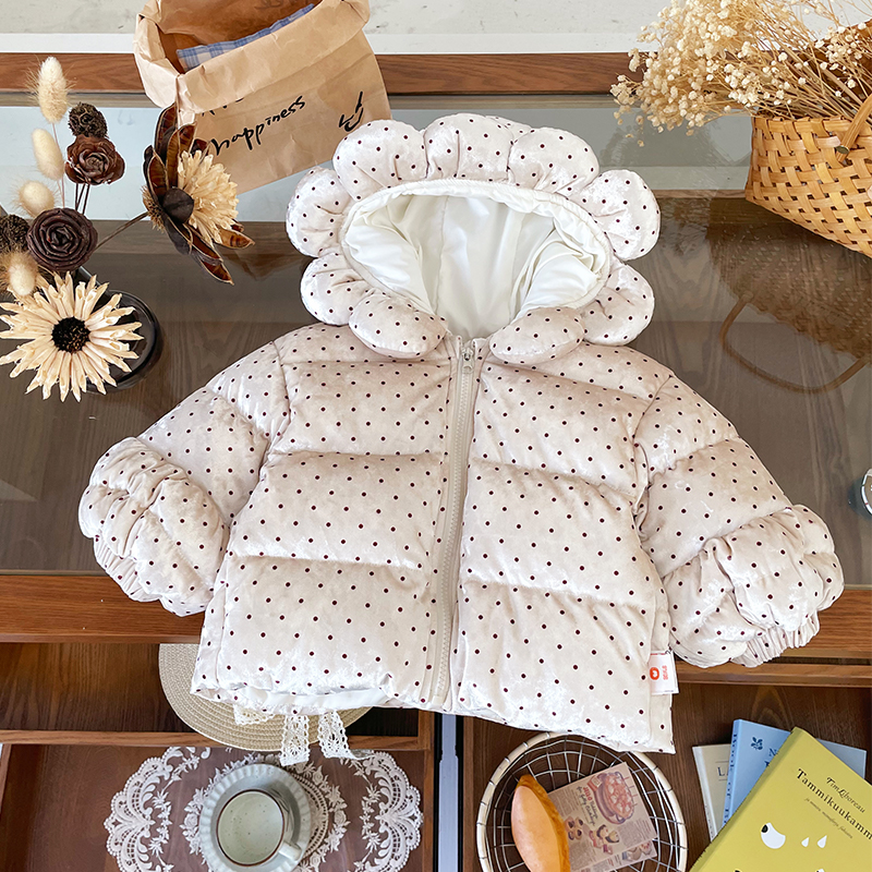 【现货】DW252256冬季新款女童羽绒服女宝连帽外套90白鸭绒冬款防寒