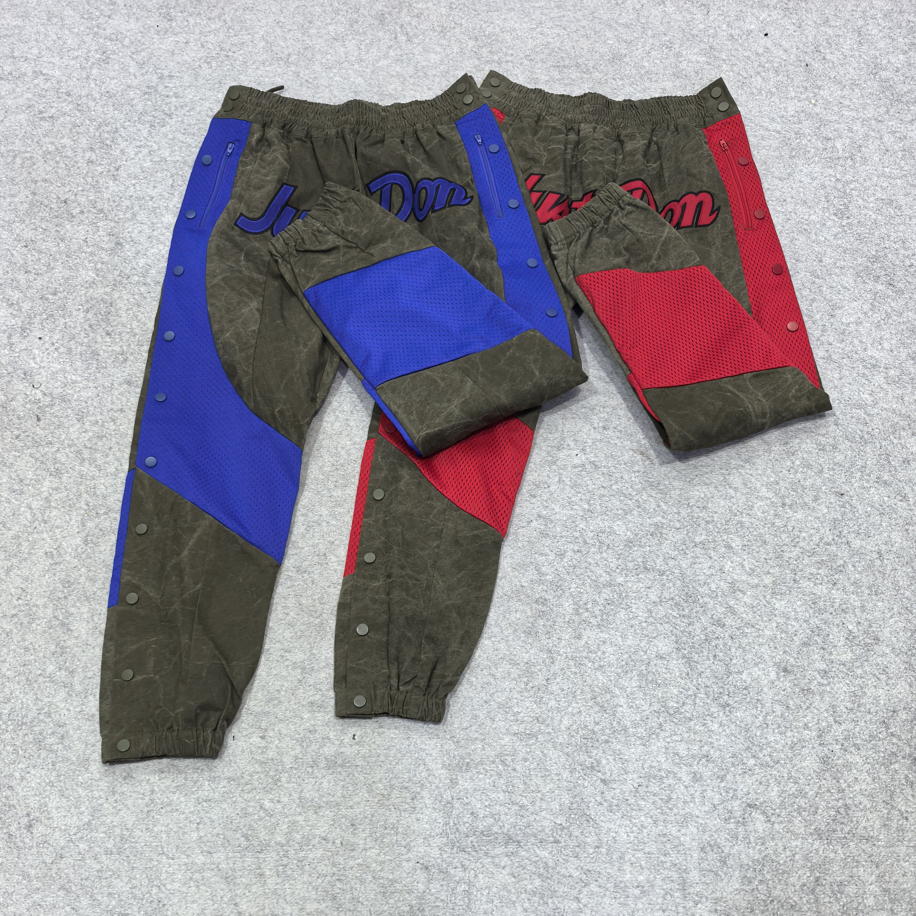 V06-111908-JUS春秋款美式复古拼接排扣绑带休闲裤