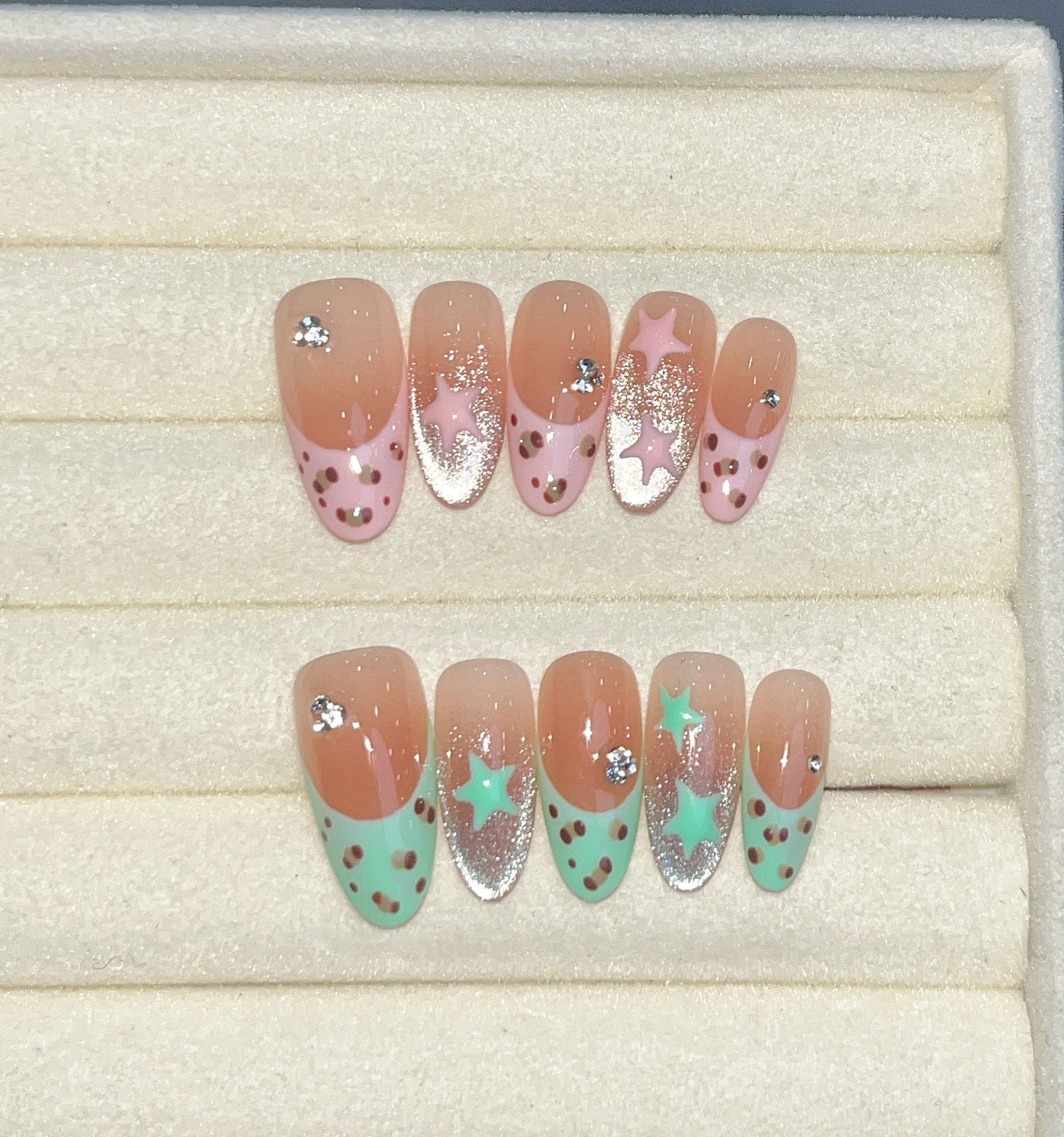 【海盐小豹】珍珍手工穿戴甲显白手绘AB款法式豹纹猫眼可拆卸美甲