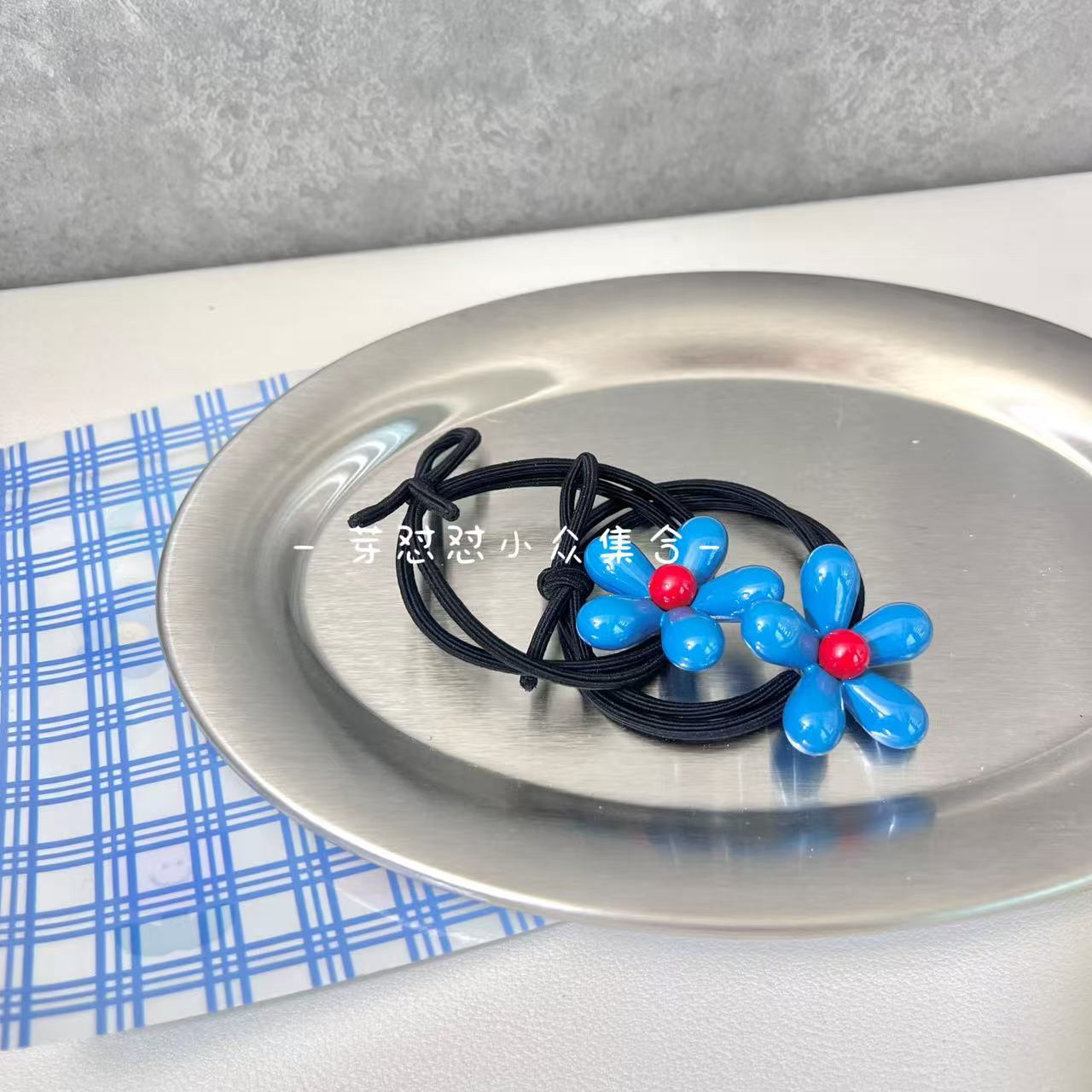 芽怼怼韩国蓝色花朵发绳 05615