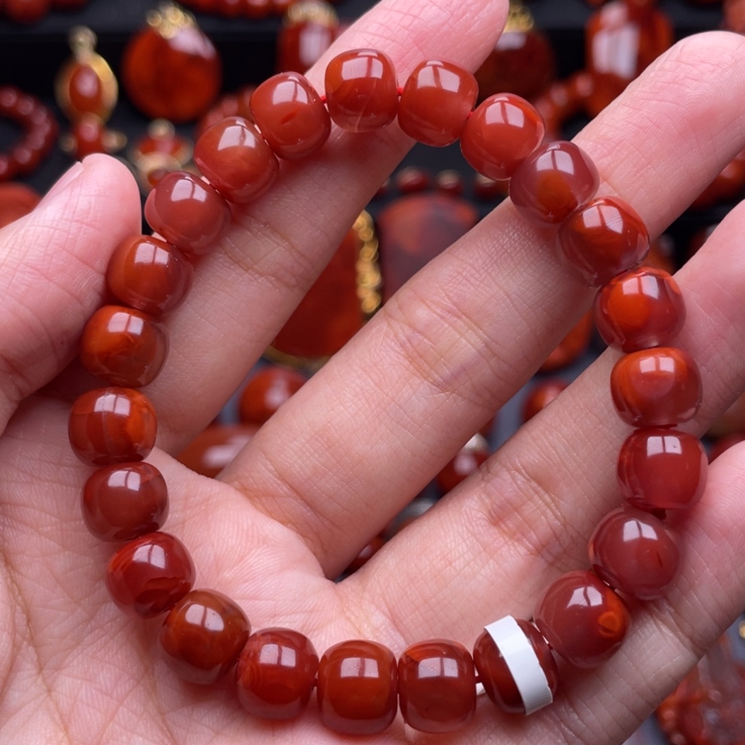 南红玛瑙未镶嵌珠宝奇石单圈9.5mm