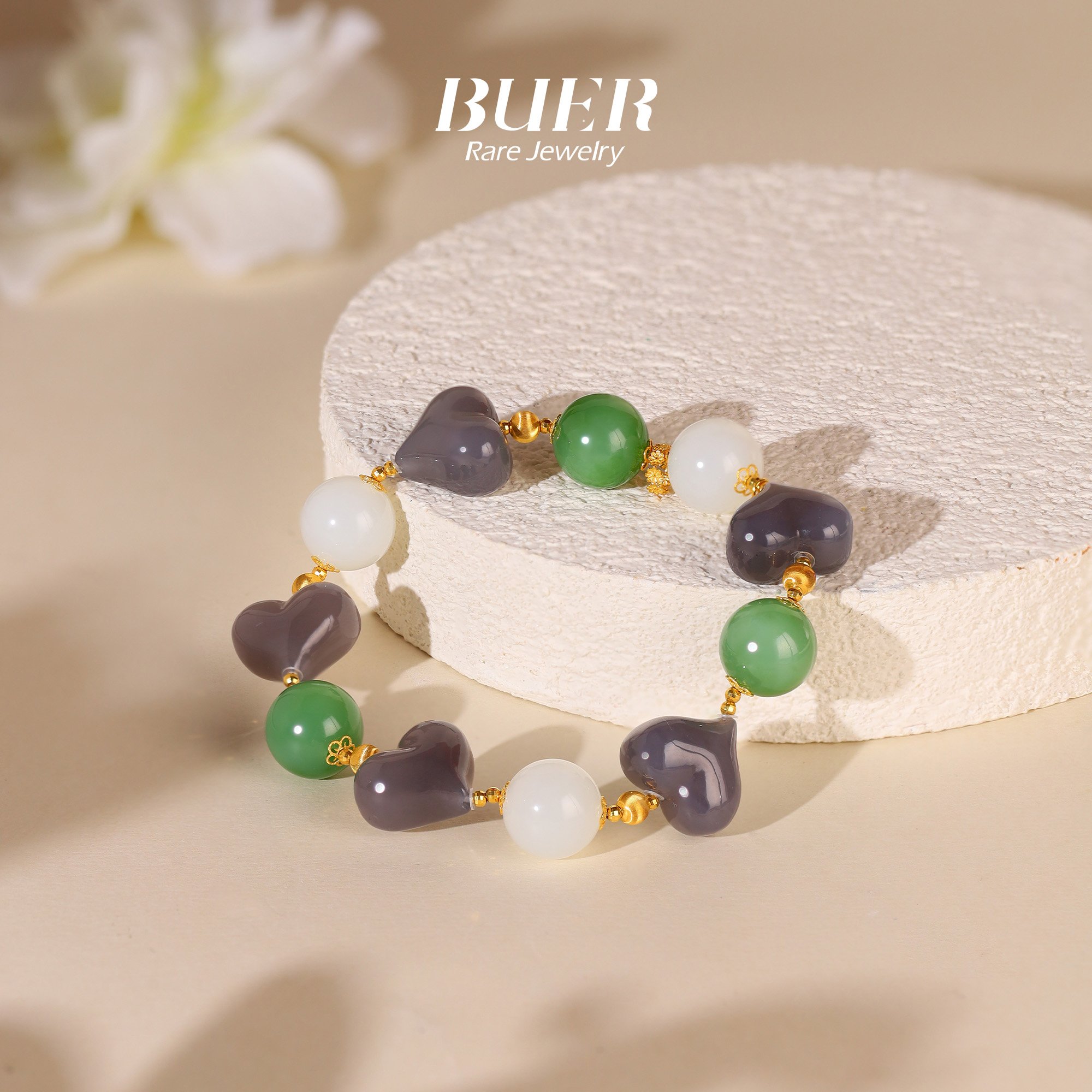 【不二】和田玉18k金DIY多宝爱心手串