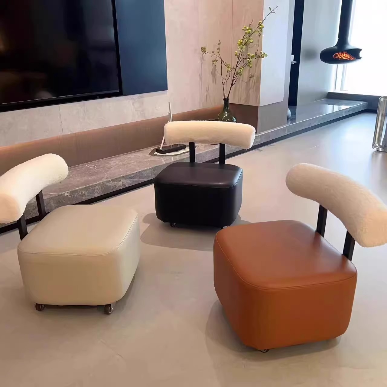 万向轮小凳子家用矮凳移动滑轮小板凳门口换鞋凳靠背茶几凳溜溜凳