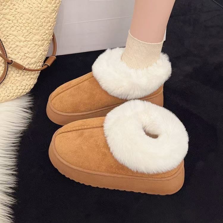 2025新款网红围脖毛毛女士加绒加厚厚底雪地靴冬季一脚蹬棉鞋防滑