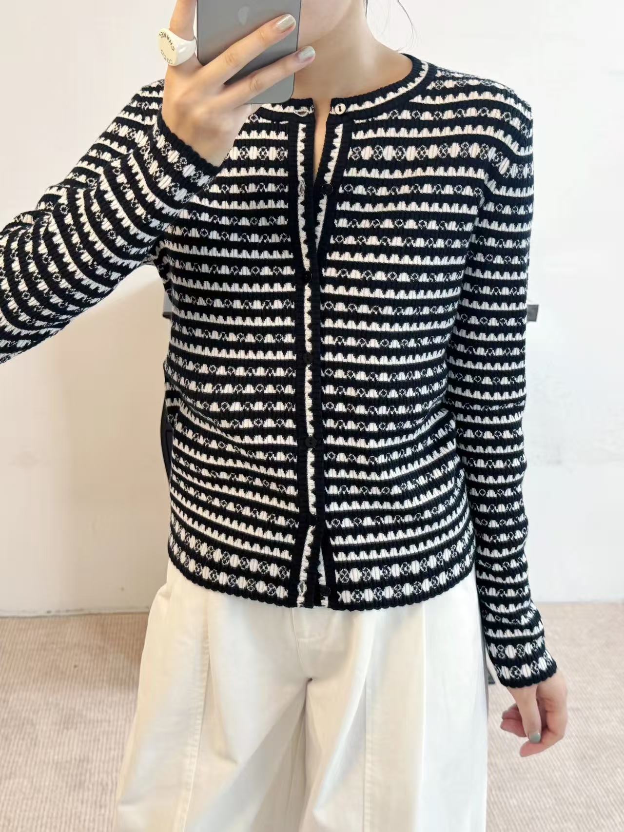 【丽织】100%纯羊毛针织静奢风条纹长袖春求季毛针织衫气质休闲 52