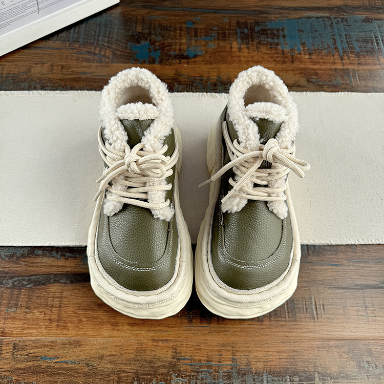 巷拙719-30真皮雪地靴丑萌大头鞋冬季厚底增高棉鞋马丁靴牛皮短靴