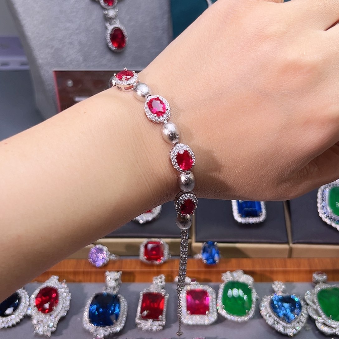 银S925镶嵌手链红宝石t 37