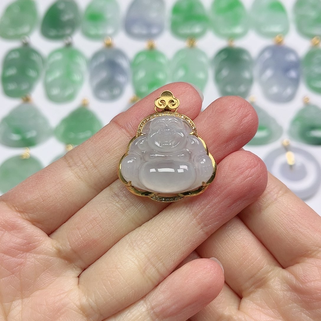 翡翠挂件银S925镶嵌四会天然A货翡翠