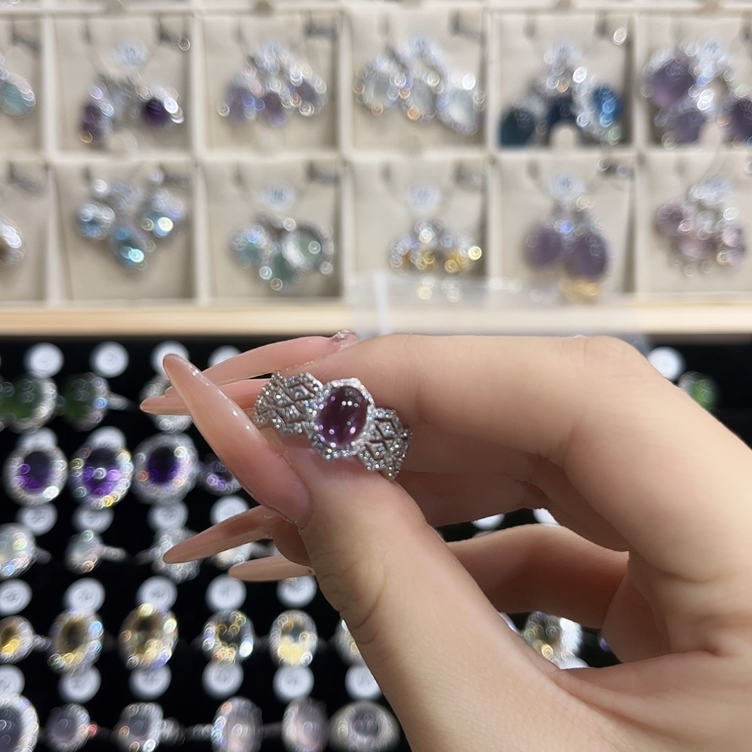 午***饼银S925镶嵌戒指紫晶