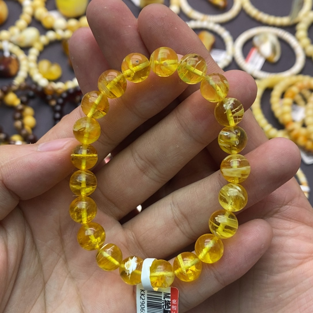 蜜蜡未镶嵌手链金透净水拉丝单圈一点点小矿点
