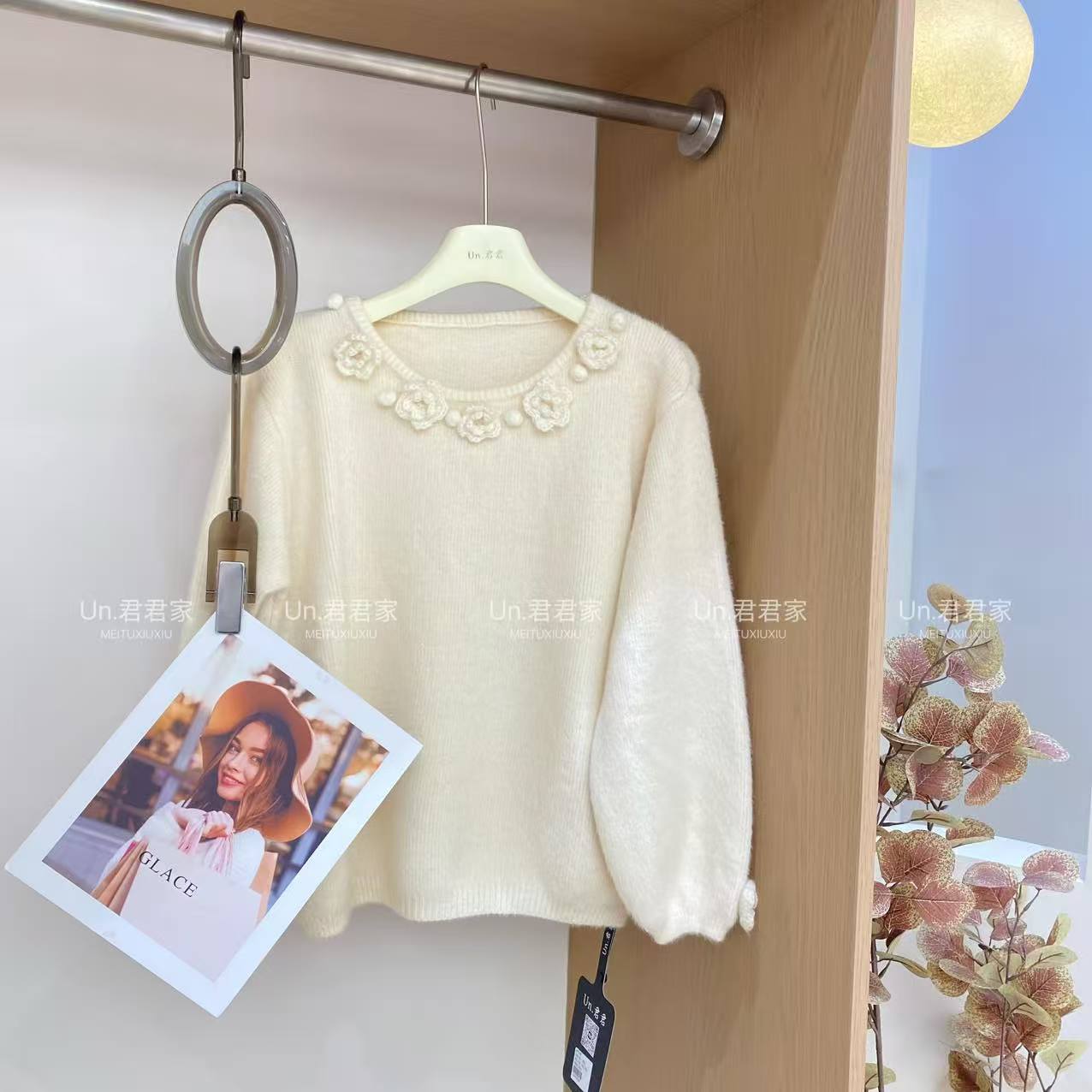 君君家【玫瑰】甜美玫瑰花闪金水貂毛羊毛衫 098