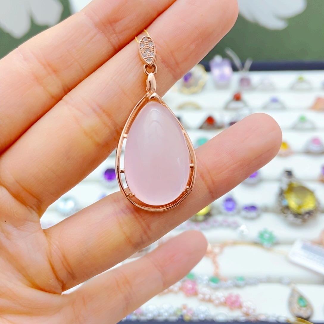 吊坠(赠链)银S925镶嵌芙蓉石