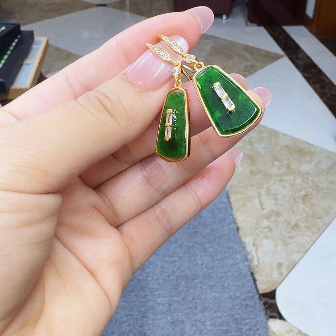 翡翠耳饰银S925镶嵌925镶嵌