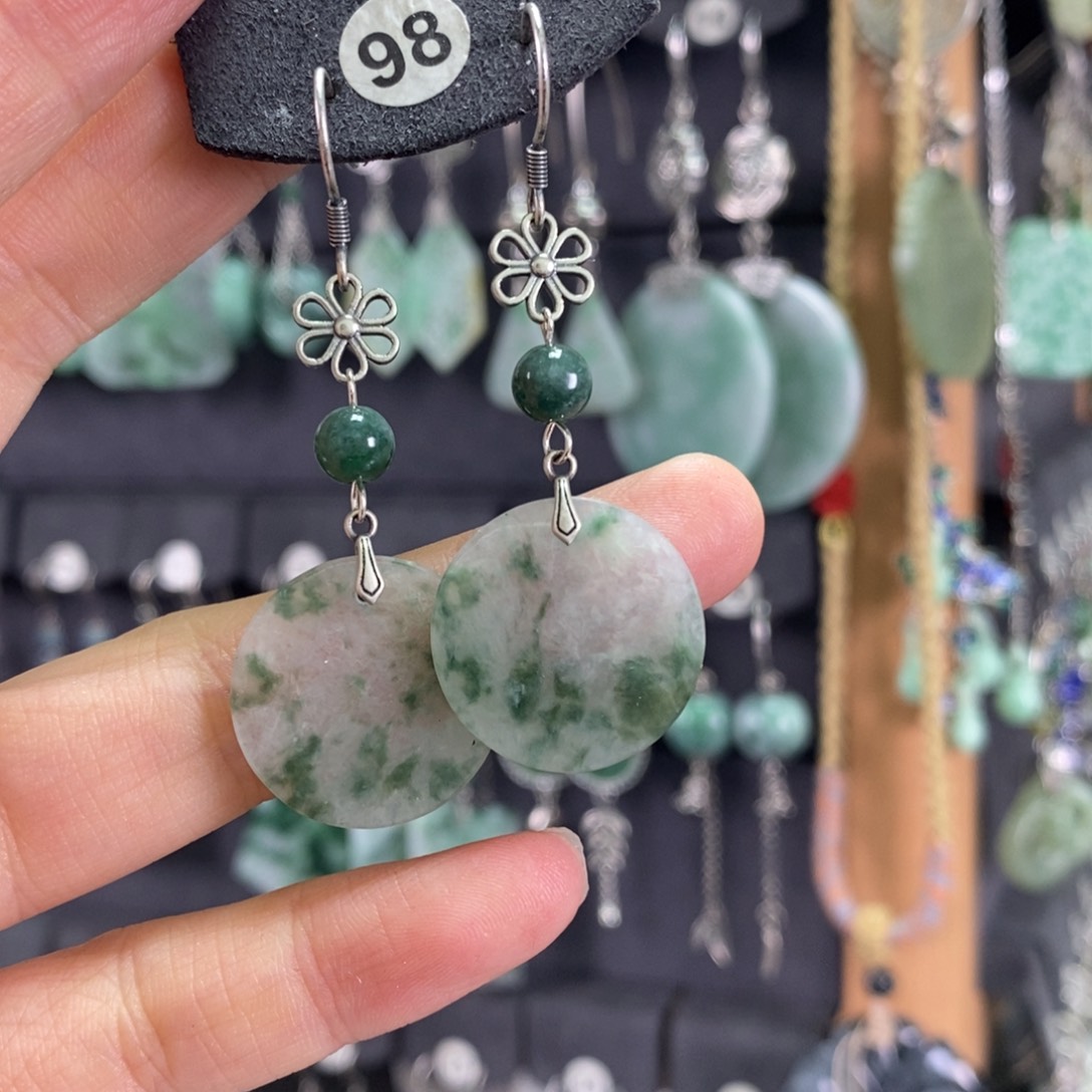 翡翠耳饰银S925镶嵌耳坠