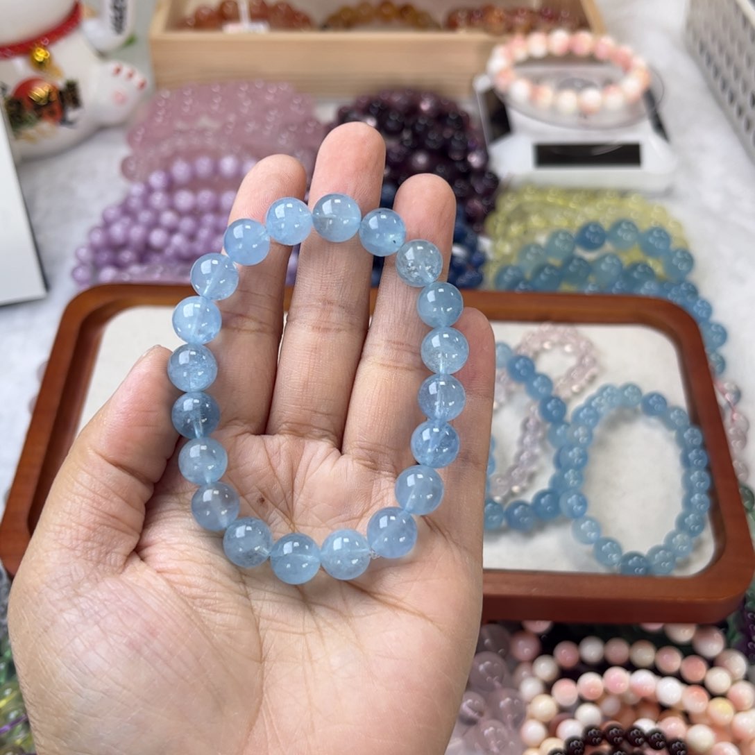 水晶手链未镶嵌皇**晴9mm 海蓝宝
