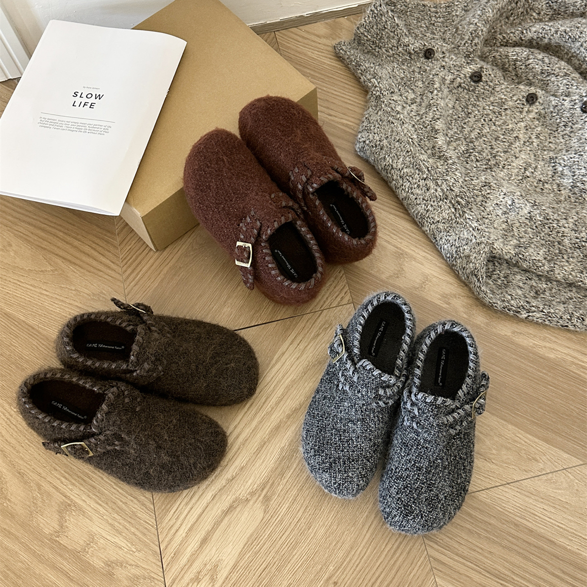 7公分内增高加绒保暖毛呢鞋高级感单鞋保暖棉鞋女鞋秋毛毛鞋700-1