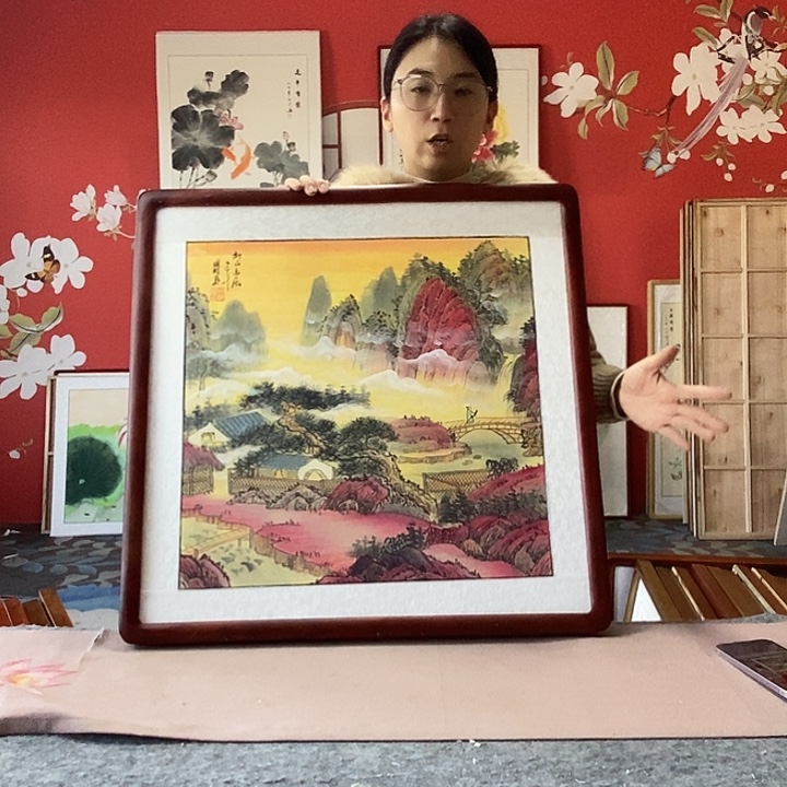 国画手写手绘带框包邮国画作品62✖️62