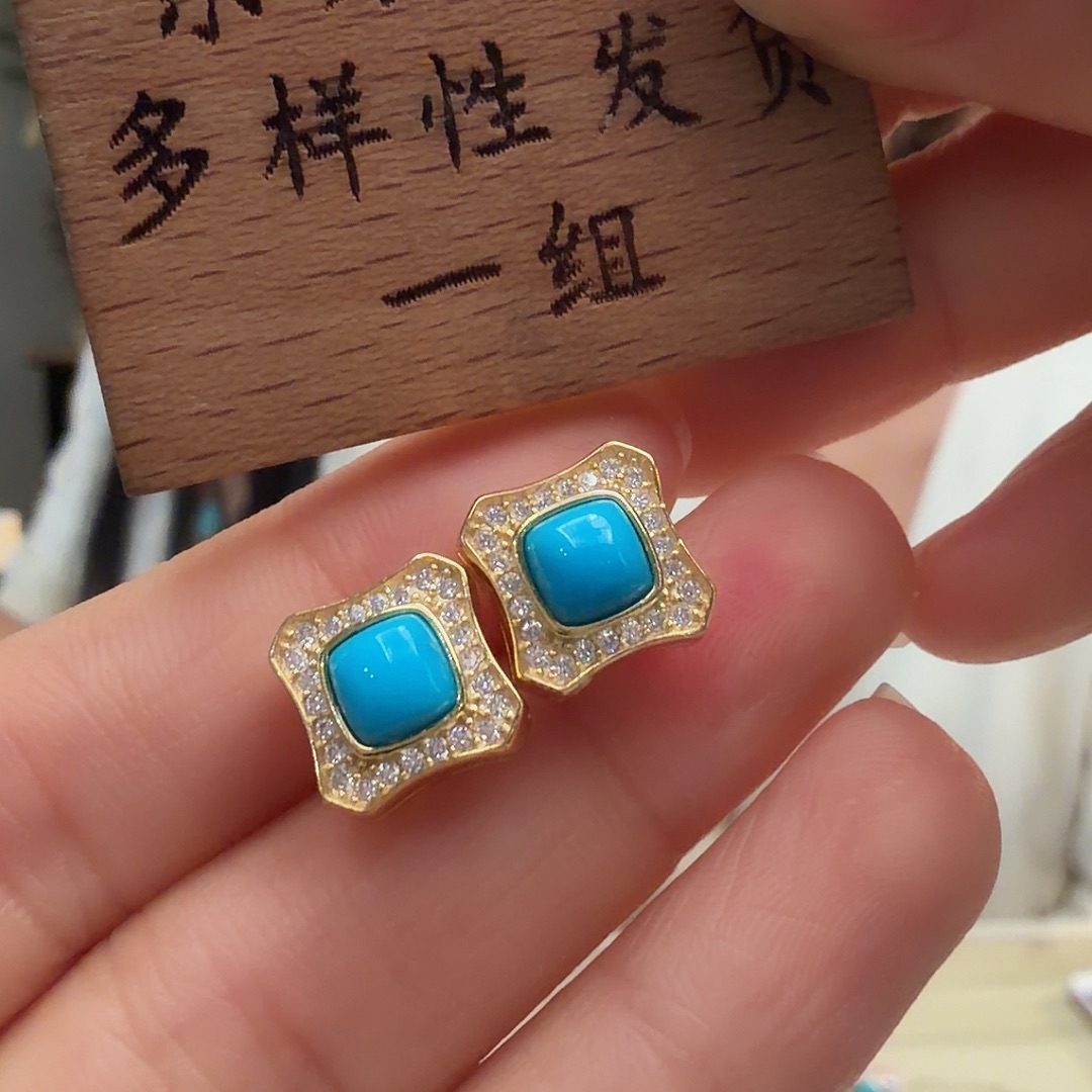 绿松石银S925镶嵌耳饰