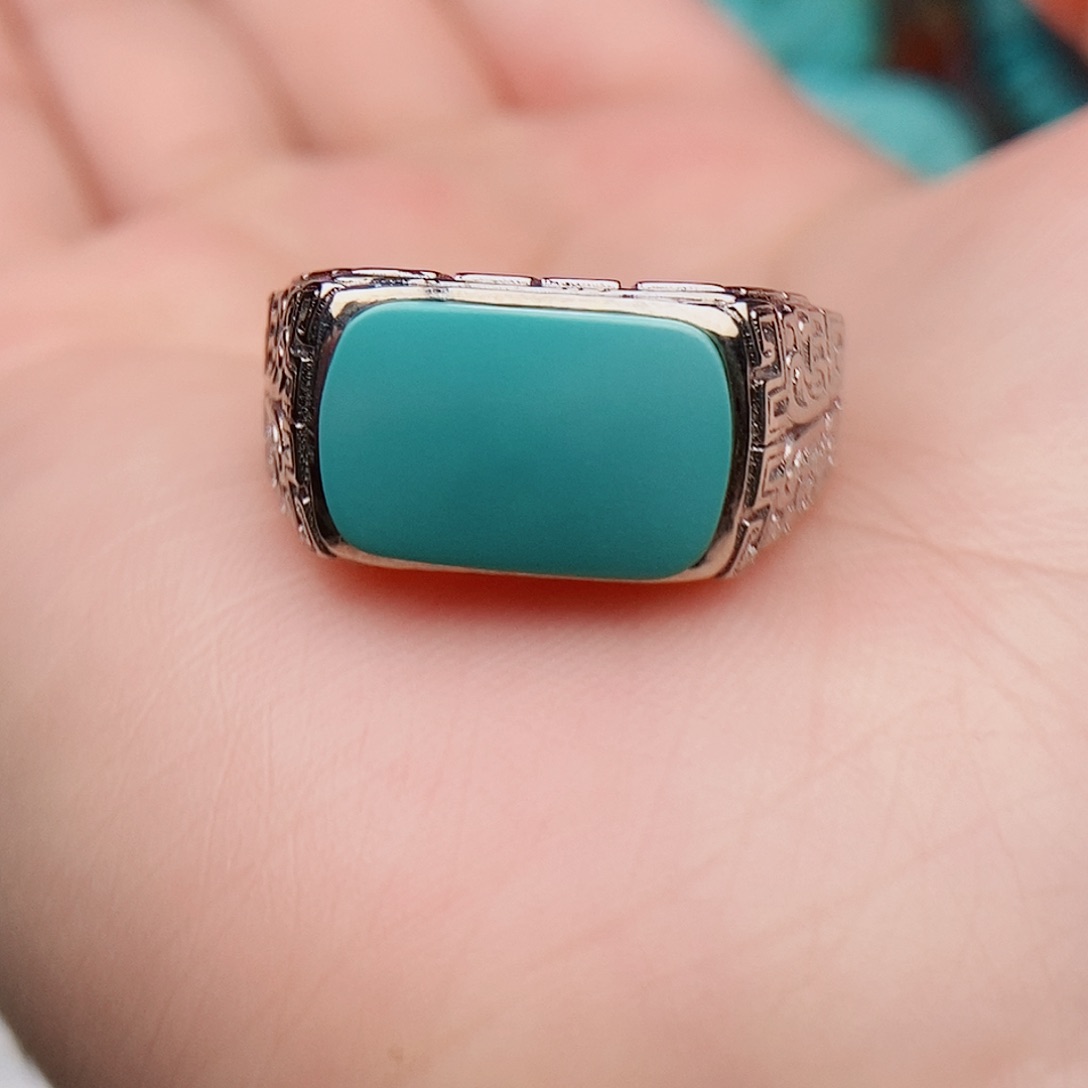 绿松石银S925镶嵌戒指