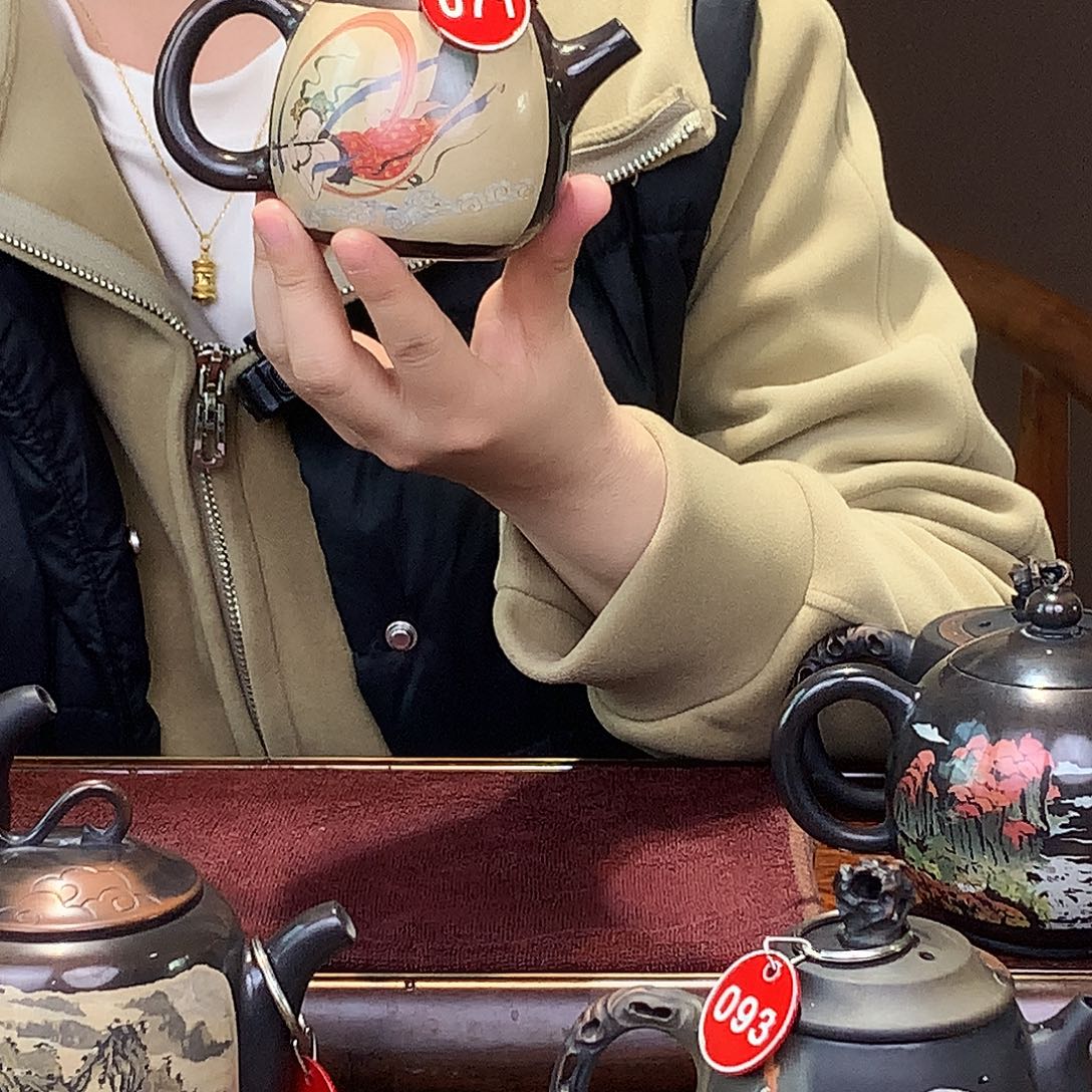 壶建水紫陶多道彩填亮光茶壶071