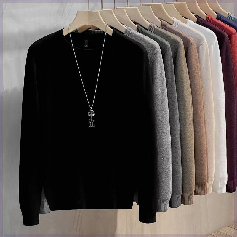 男士圆领加绒加厚毛衣冬季新款保暖针织打底衫百搭款
