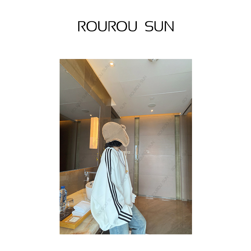 29281早秋款女装韩版小众三道杠复古撞色宽松长袖百搭套头卫衣