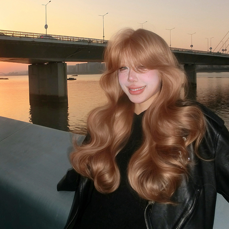 束朵假发女手钩前蕾丝中分长卷发均码lolita修脸网红jk全头套