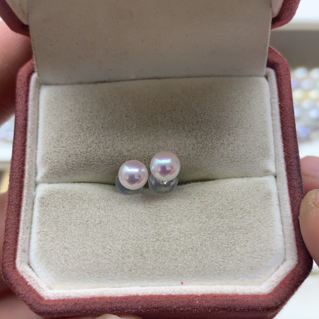 海水珍珠耳饰银S925镶嵌5-5.5akoya素钉