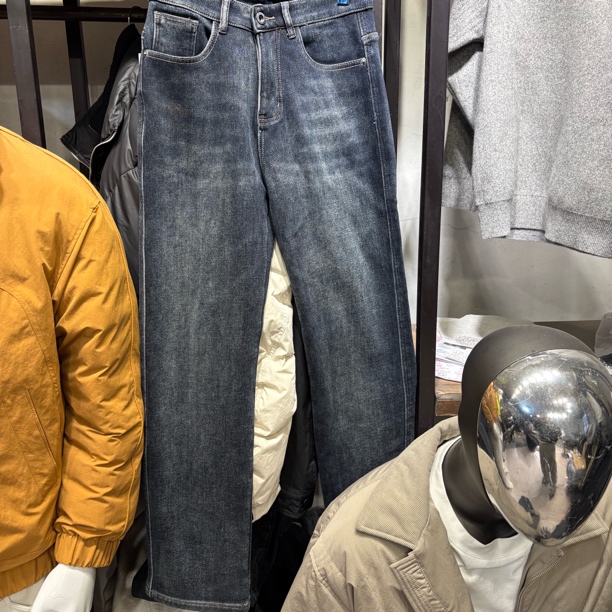 男冬季加绒加厚弹力水洗直筒牛仔裤长裤9133