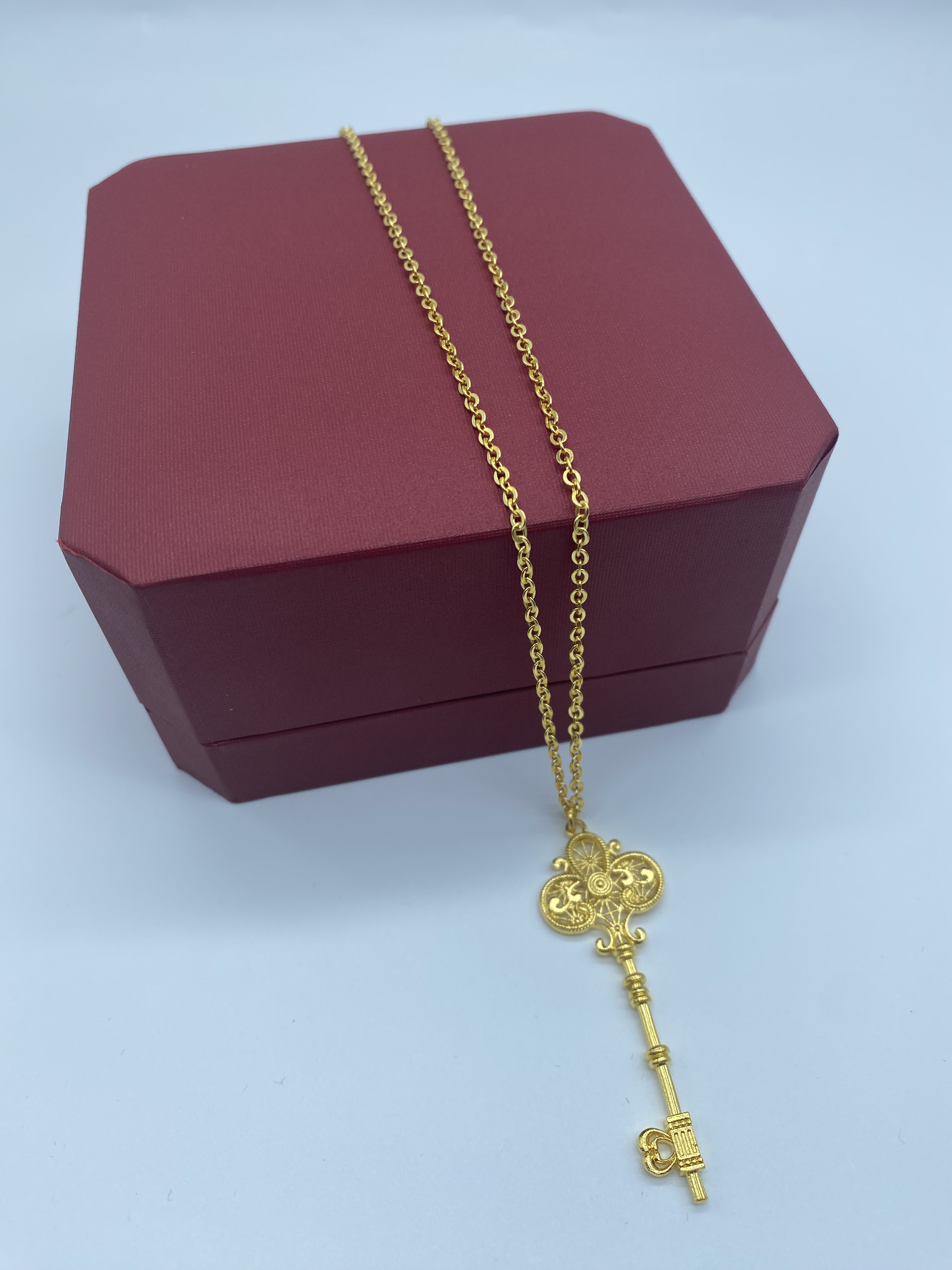 链子足银 足银项链 时尚百搭钥匙镂空设计项坠精致精美