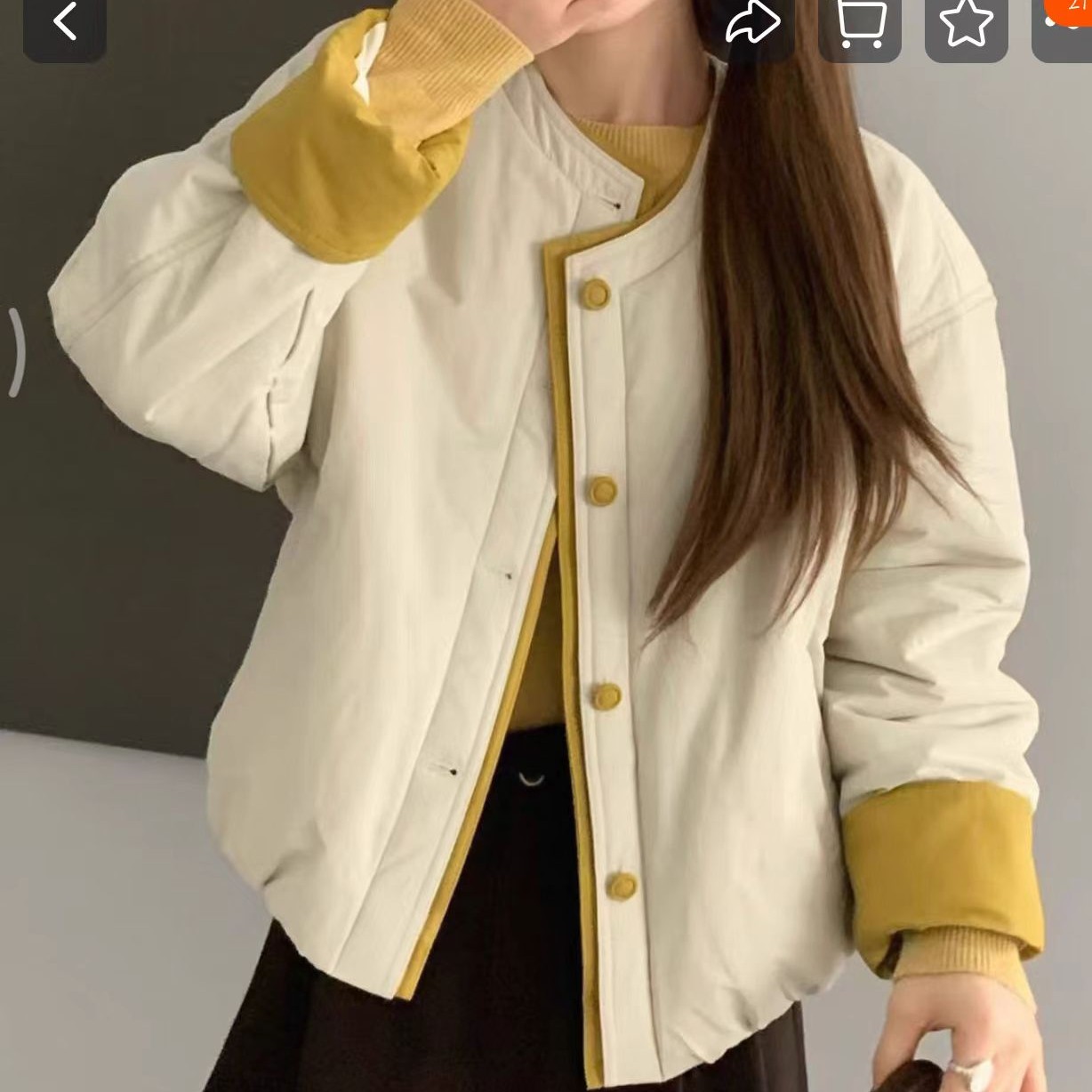 美美服饰5025秋冬新款韩版显瘦圆领拼色棉服 减龄轻薄棉衣