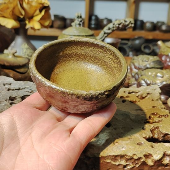 坭兴陶纯柴烧锤纹杯90