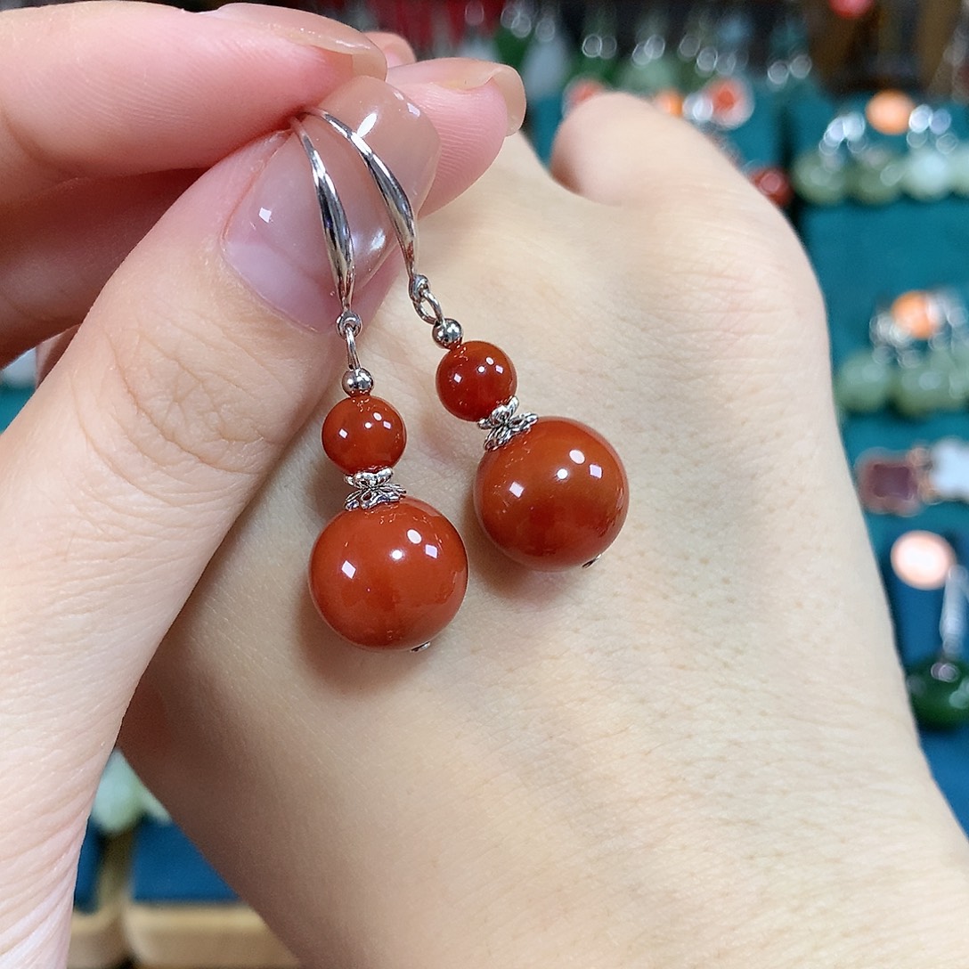 玛瑙/玉髓银S925镶嵌耳饰卡12mm左右