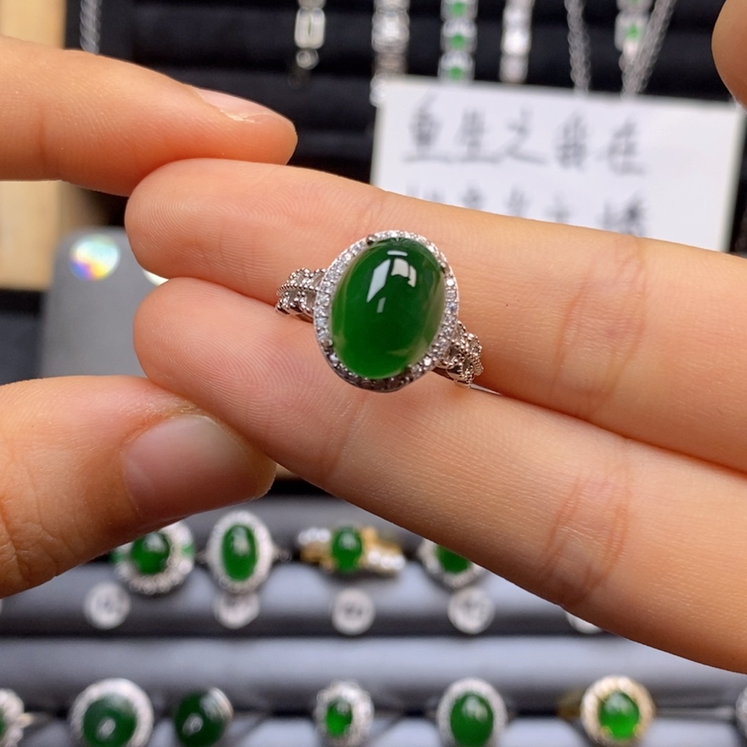 翡翠银S925镶嵌颈饰姚*师单面戒指