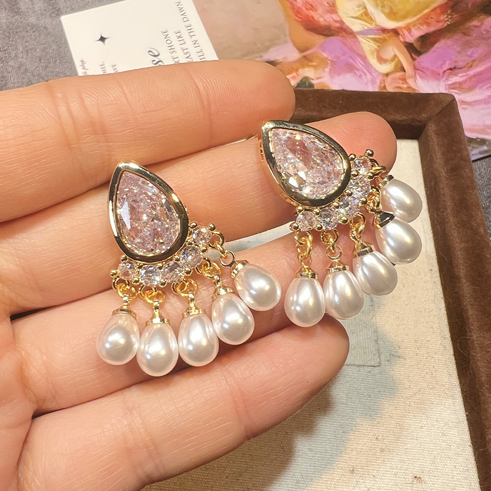 铜合金耳饰 HL069【TITI专属】水滴流苏小众设计法式耳钉