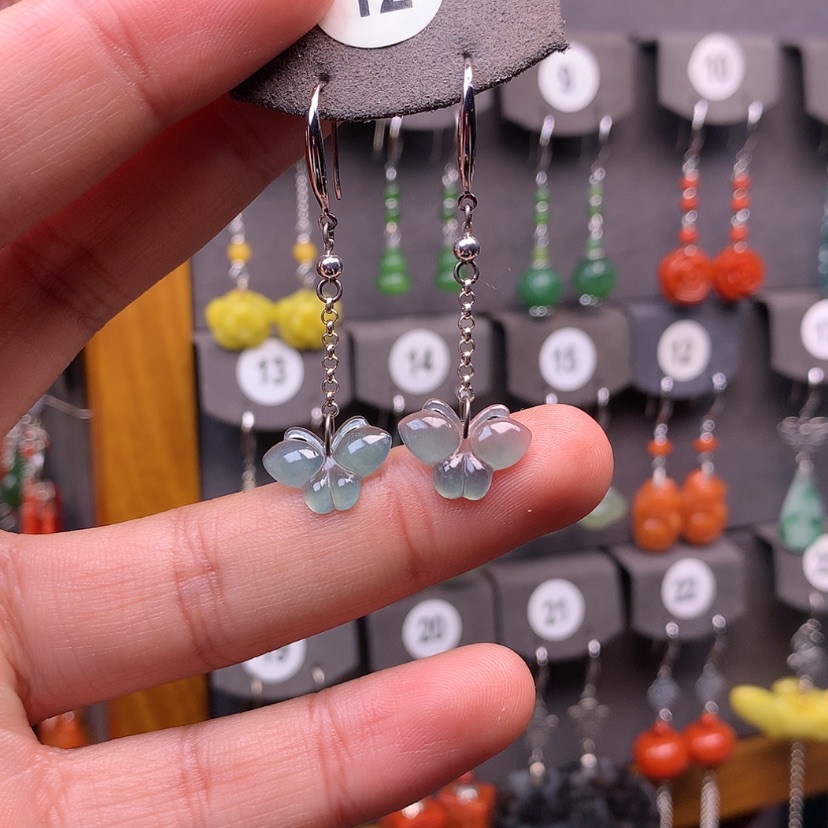 【闪购商品】翡翠耳饰银S925镶嵌满意