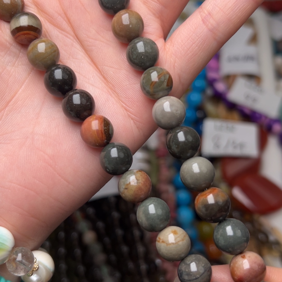 玛瑙/玉髓合金珠宝半成品L236。10mm天然阿拉善圆珠一条