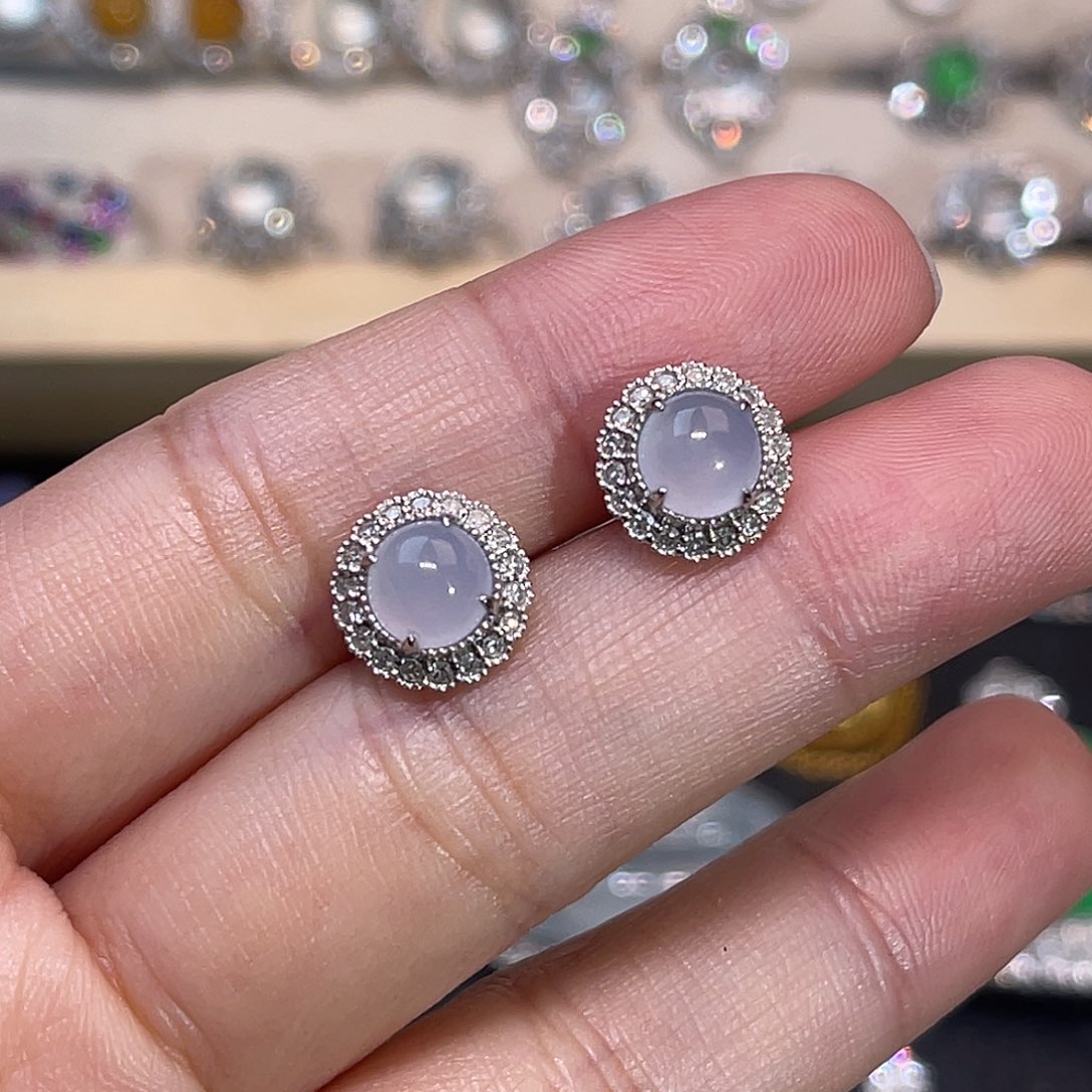 翡翠18K金镶嵌耳饰紫蛋