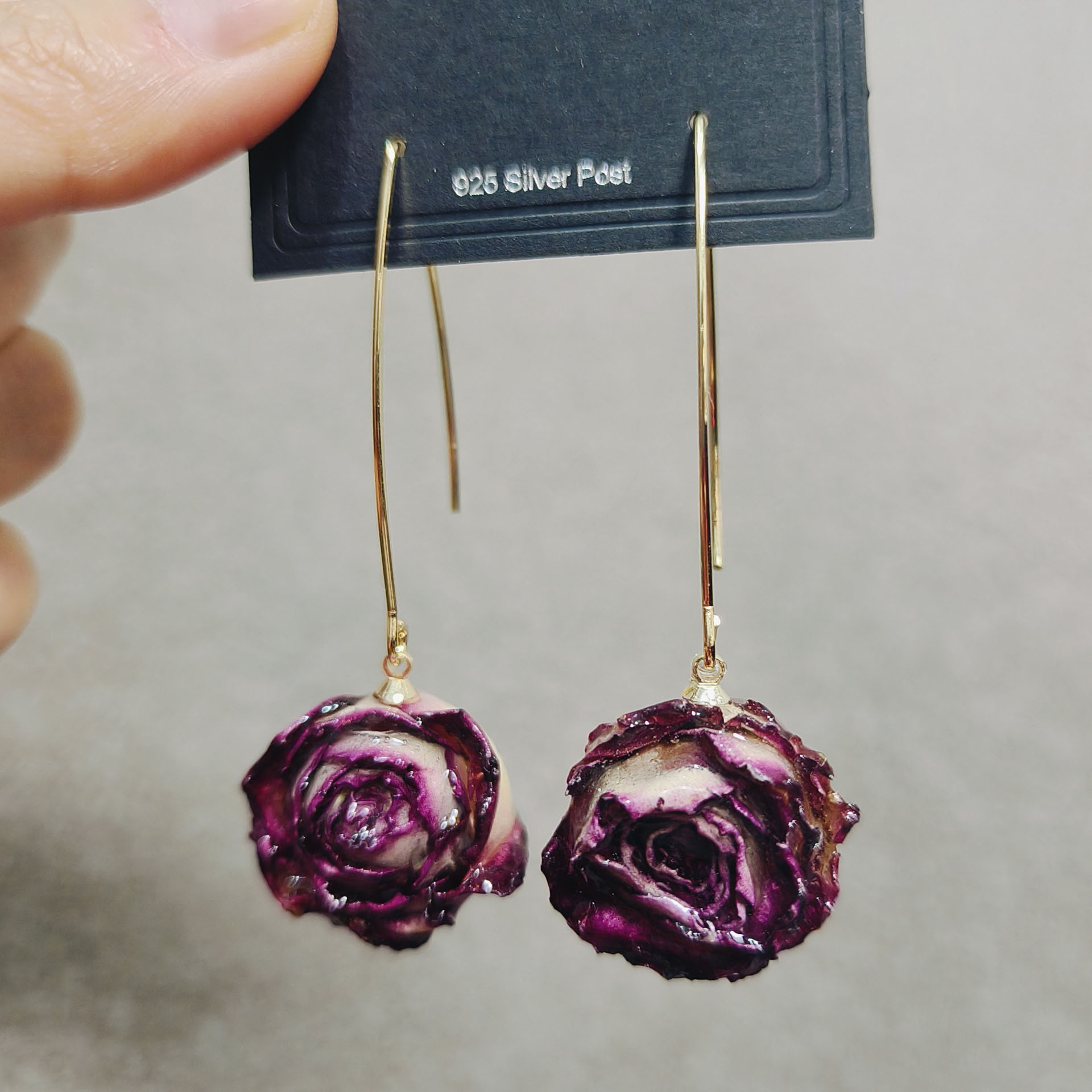 168鲜花手工制作独家diy真花玫瑰干花胶花耳钩耳钉耳饰