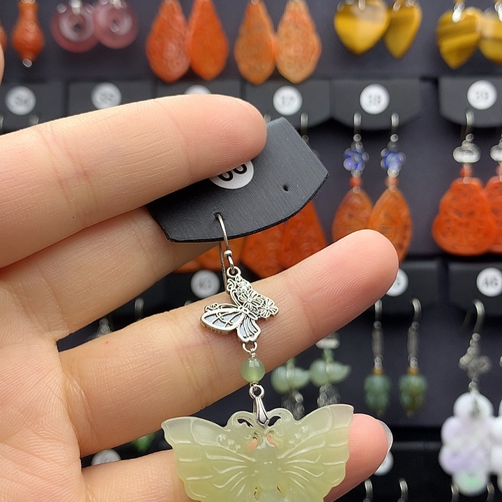 和田玉耳饰银S925镶嵌恩*