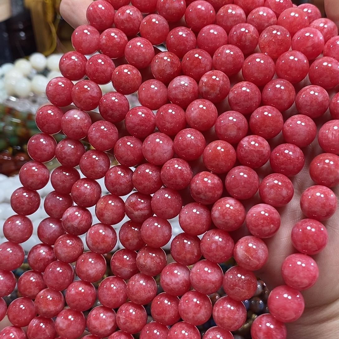 玛瑙/玉髓未镶嵌珠宝半成品桃花玉一条卡12mm
