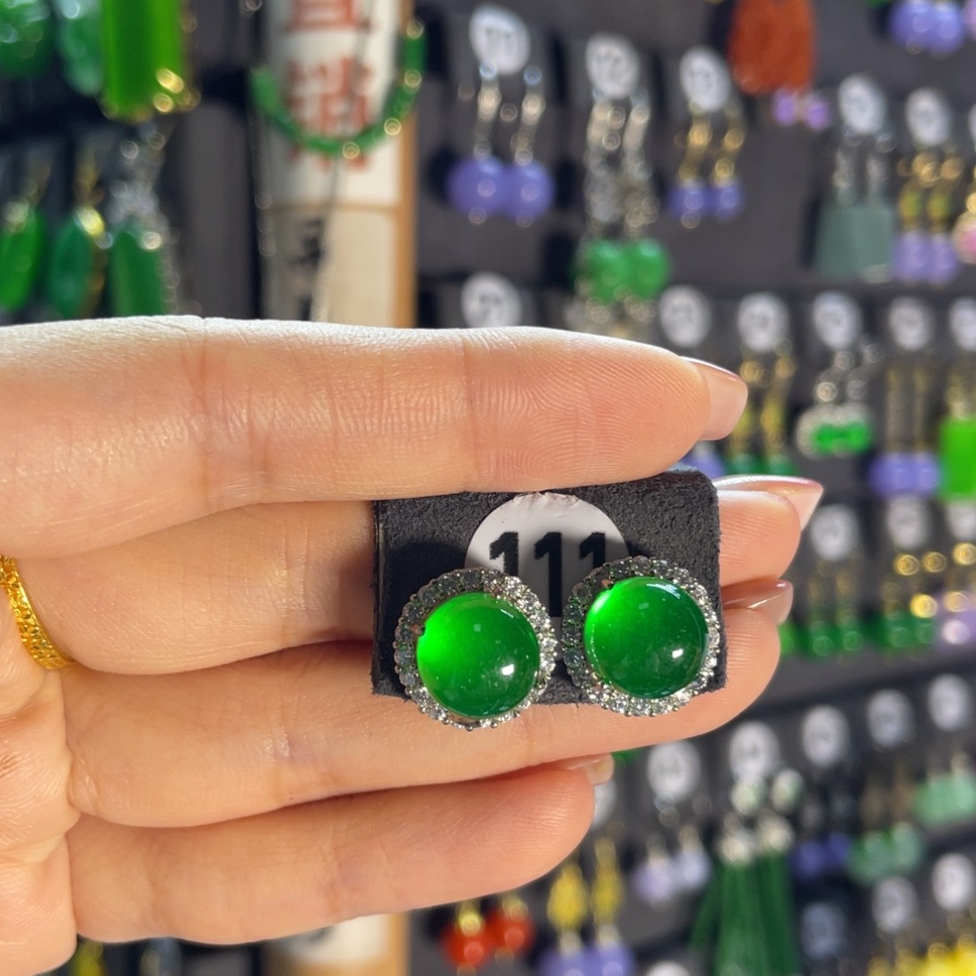 翡翠银S925镶嵌耳饰111