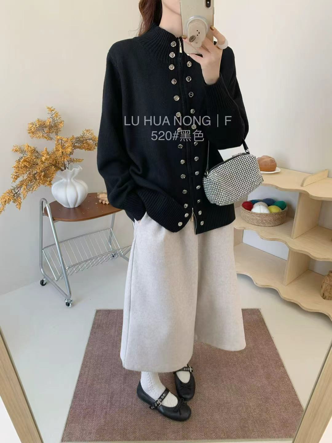 520#双排扣针织毛衣开衫 FL