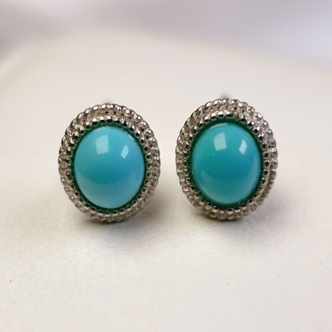 耳钉精致简单多色多样随机发货原矿绿松石银镶