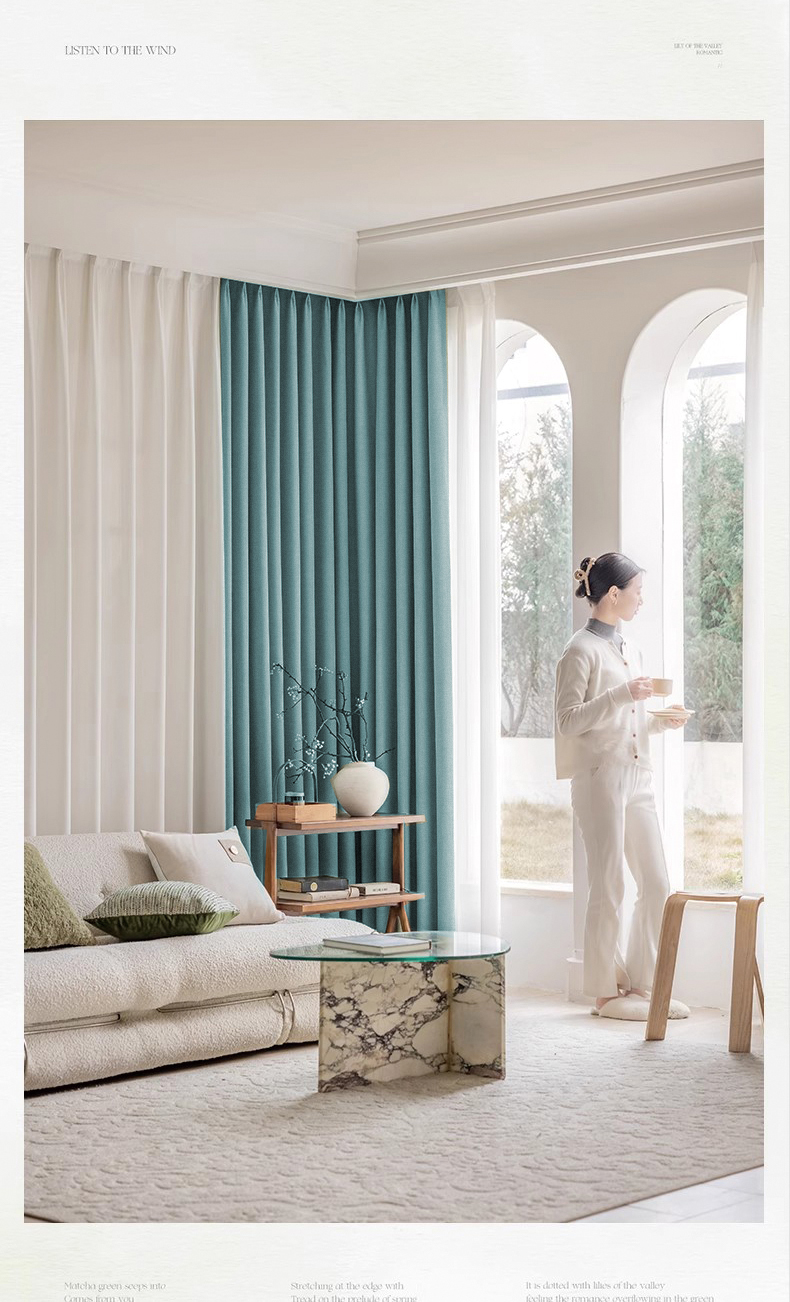 孔雀蓝窗帘 卧室窗帘遮光加厚麻料 2025新款