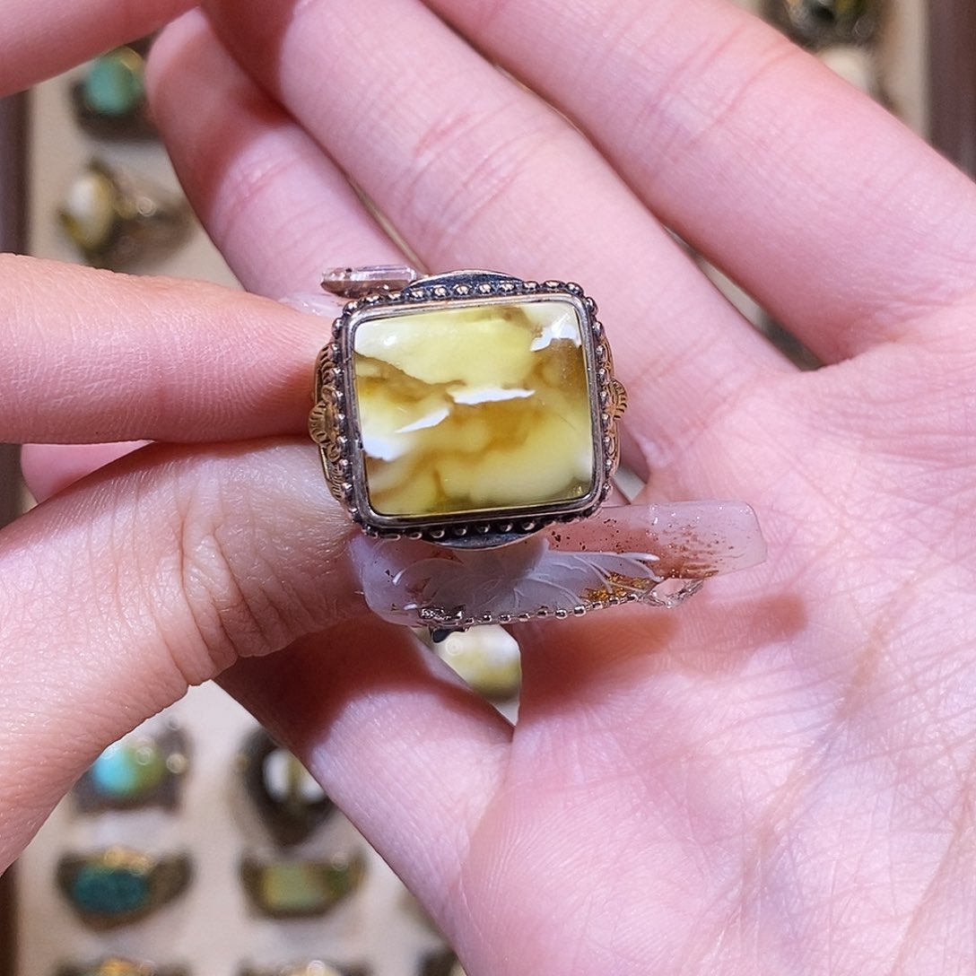 琥珀戒指银S925镶嵌3*·戒指