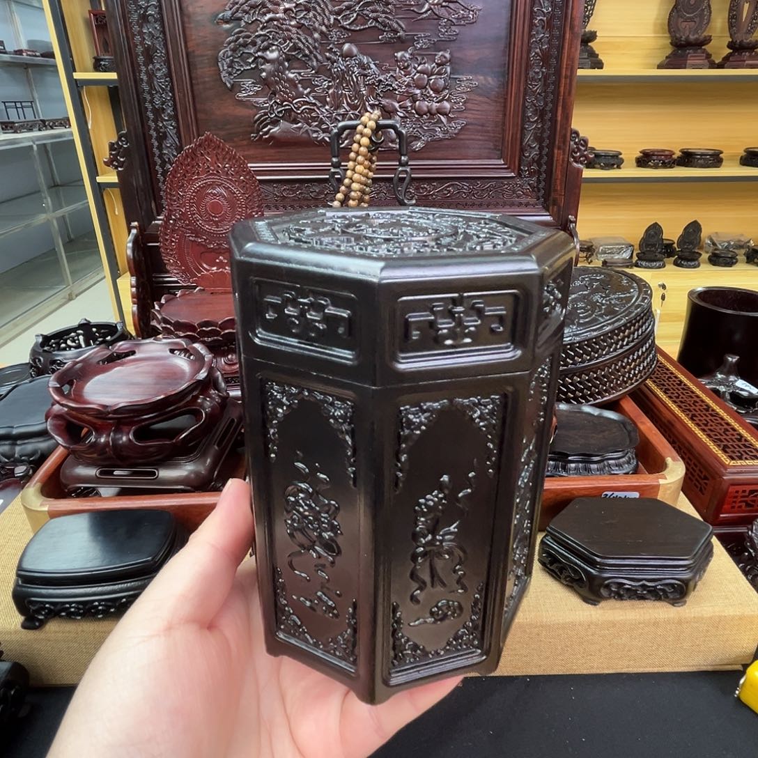 东非黑黄檀（紫光檀）八角笔筒9.5/9.5/13.5厘米