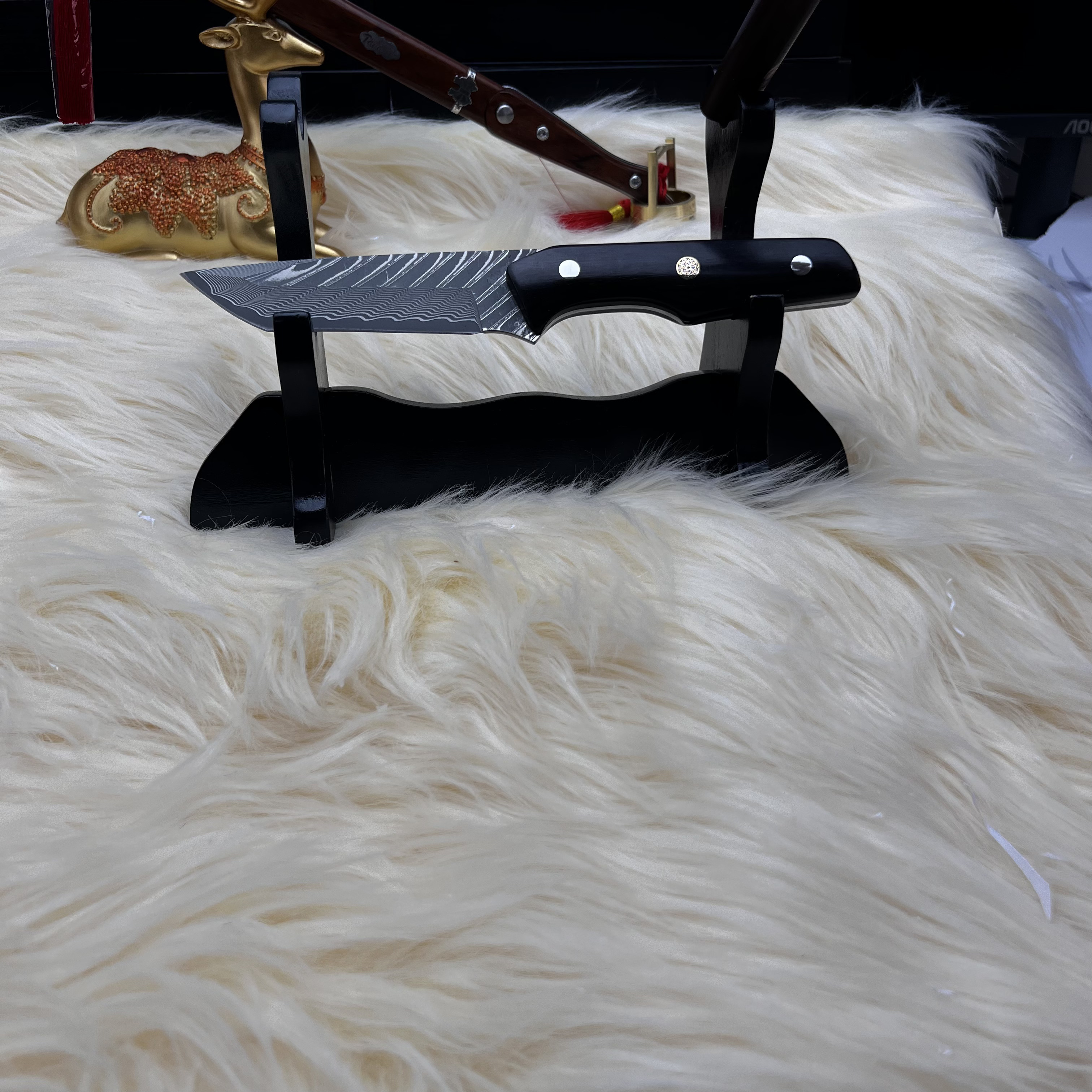 （13号款）成品67层夹钢大马士革钢黑檀木收藏级别户外露营水果小刀