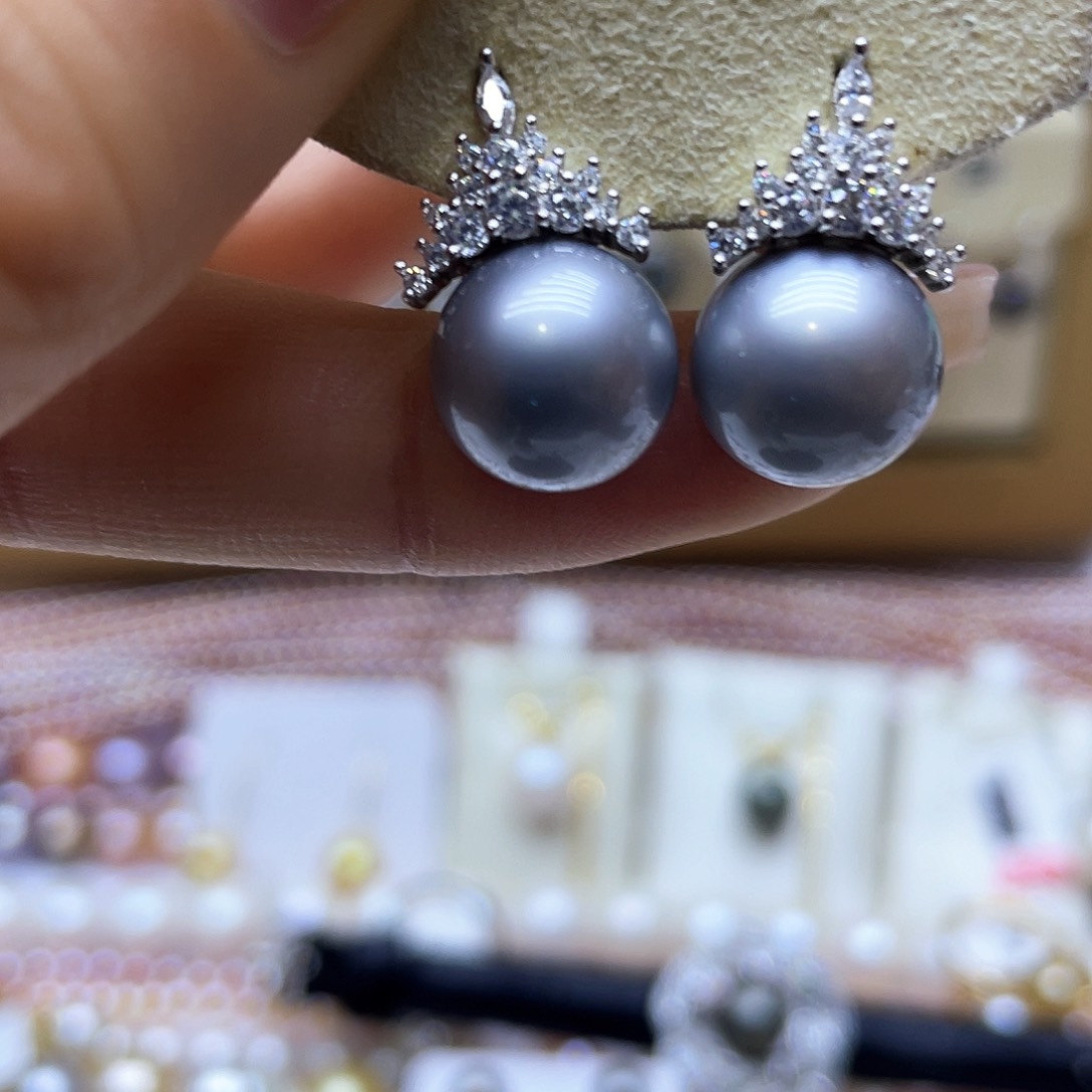 海水珍珠耳饰银S925镶嵌