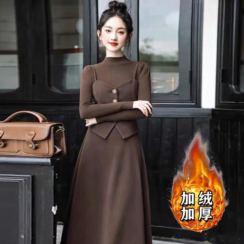 （80-200斤）大码胖妹妹假两件小香风高级感套装连衣裙显瘦穿搭1634